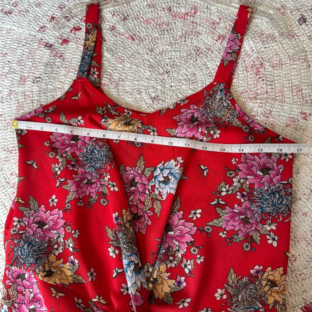 Pink Rose Blouse Women's Size S Sleeveless Red Floral Wrap Style V Neckline Top - Picture 5 of 5